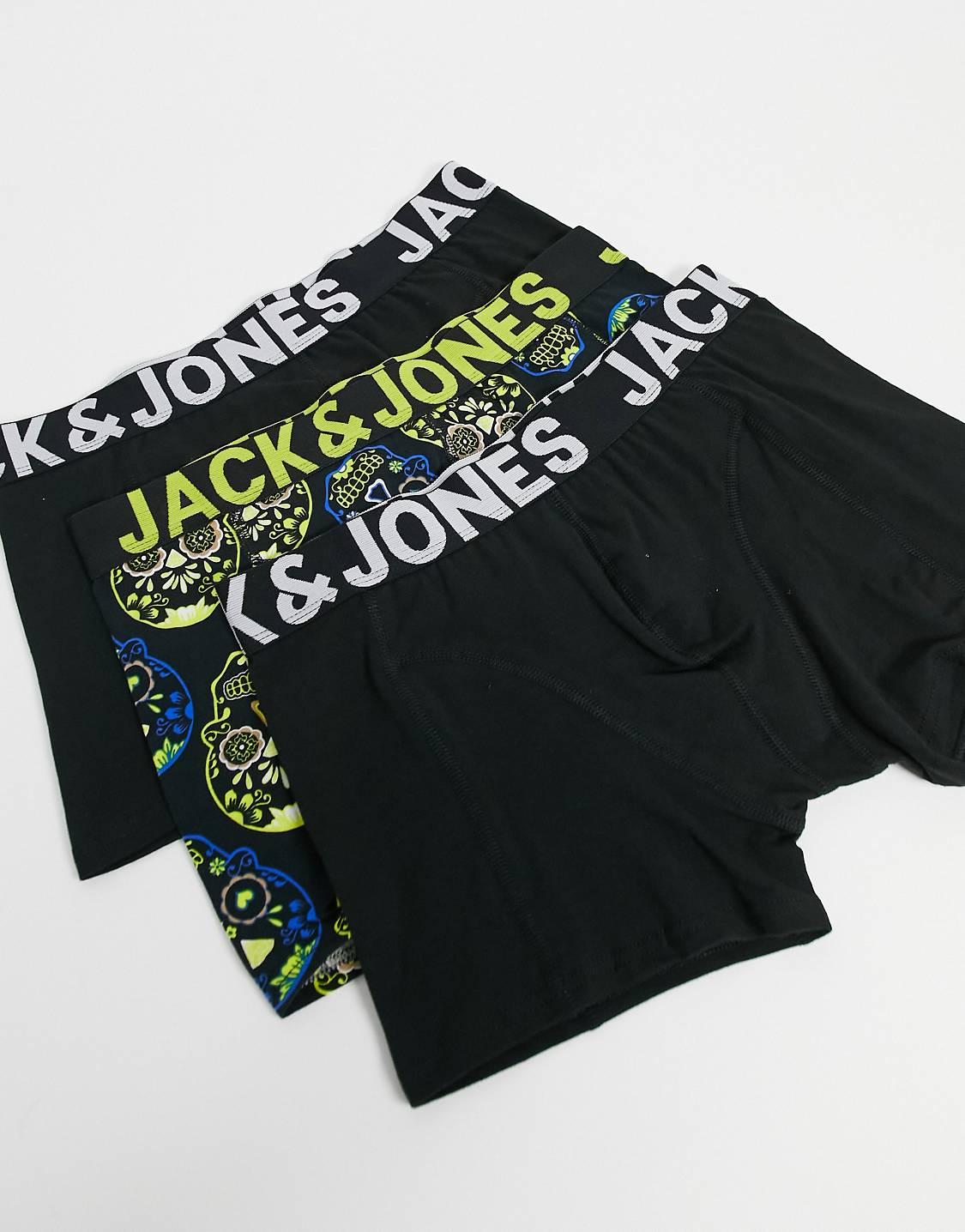 Ropa Interior Jack & Jones Hombre | Pack De 3 Calzoncillos s Con Estampado De Calaveras De Negro > Falimcicek